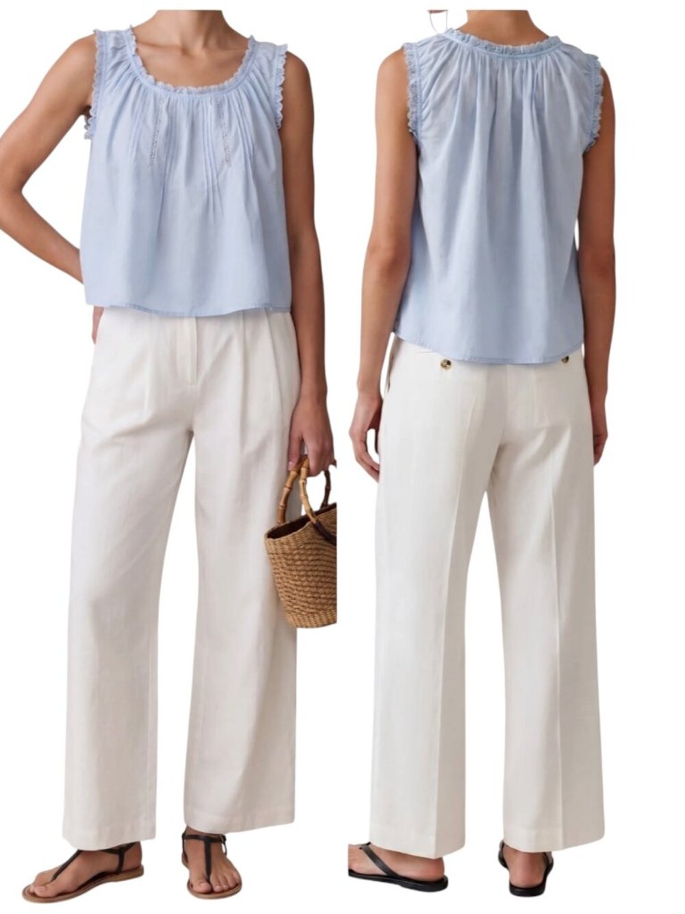 Sorella Violetta Cotton Top Light Blue Lace Trim Sleeveless Blouse XS NWT